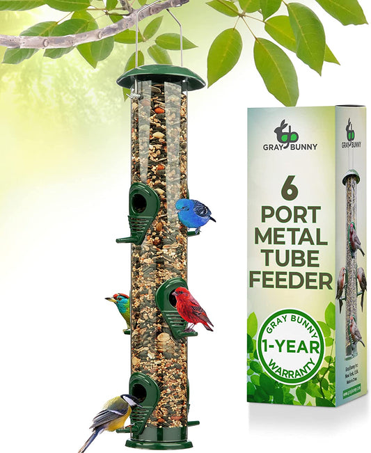 Metal Bird Feeders for Outdoors Hanging with 6 Ports