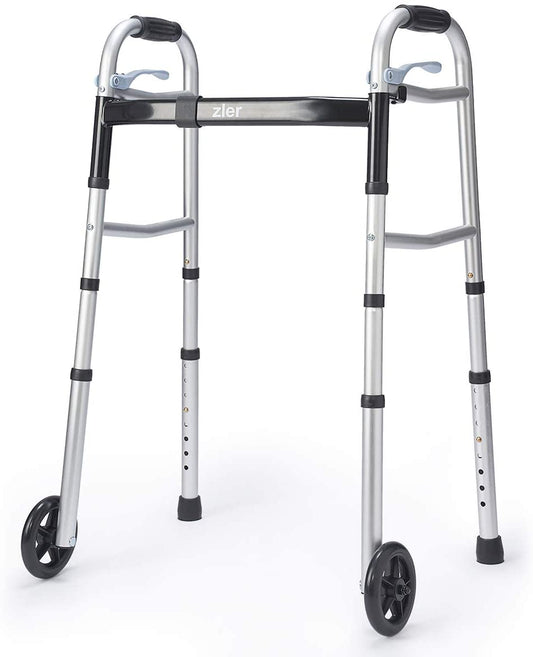 Narrow Folding Walker for Seniors with Trigger Release and 5 Inches Wheels - 300 Lb Support