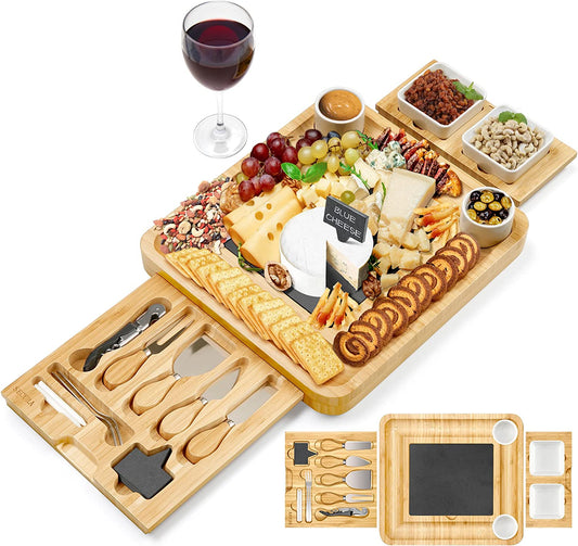 Large Charcuterie Bamboo Cheese Board and Cutlery Knife Set