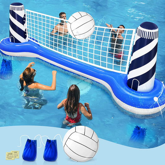 Large Inflatable Pool Games Volleyball Net Set with 19" Beach Ball (112"X26"X35")