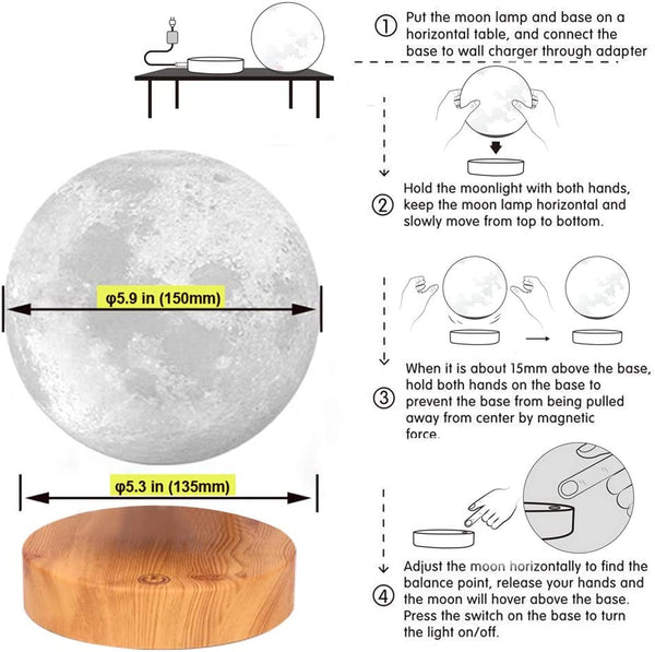 Levitating Moon Lamp (Wooden Base 3 Colors)