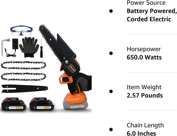 Mini Chainsaw 6 Inch - Cordless Mini Chainsaw Battery Powered with 24V