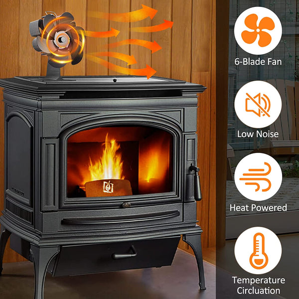 Upgraded 6-Blade Wood Stove Fan - More Efficient Heat Powered Fireplace Fan