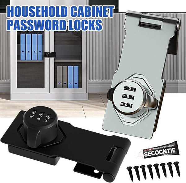 Household Cabinet Password Locks, Anti-Theft Cabinet Password Lock, Combination Lock Punch Free/Screws Privacy Lock for Cabinet, Mailbox, Pet Doors, Office File Cabinet Lock (Silver)