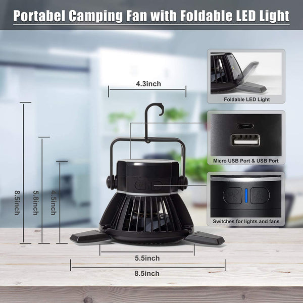 Solar Camping Fan with LED Lantern (4000Mah - 40 Hours Max Working Time)