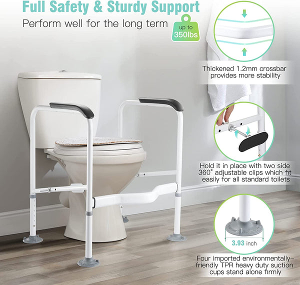 Handicap Toilet Safety Grab Bar Assist Frame Rails - Supports 350lbs