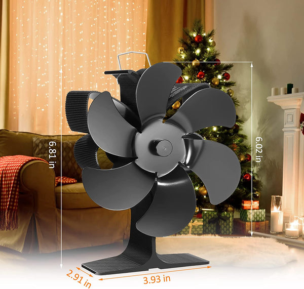 Upgraded 6-Blade Wood Stove Fan - More Efficient Heat Powered Fireplace Fan