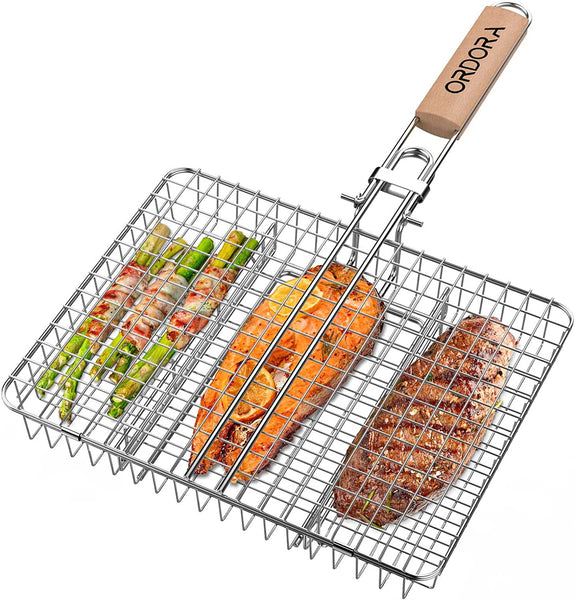 Rustproof Stainless Steel BBQ Grilling Basket for Meat,Steak, Shrimp, Vegetables, Chops