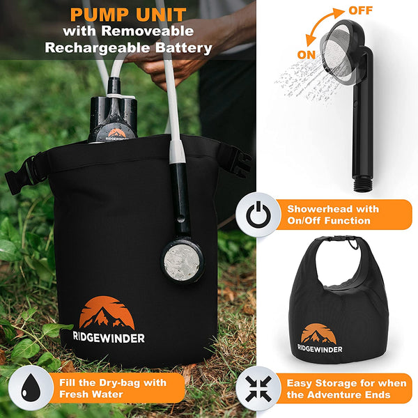 Portable Shower for Camping with Dry Bag - Camp Shower with Rechargeable Battery